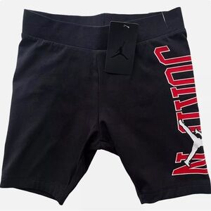 NWT Nike Jordan Shorts Girl Small Black Bike Cotton Stretch Spellout Athletic